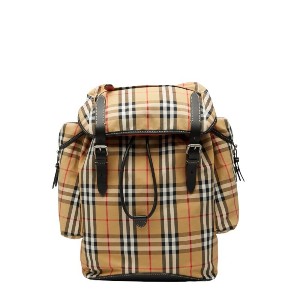 Burberry Nova Check Backpack Beige Tan Black Red Canvas Leather